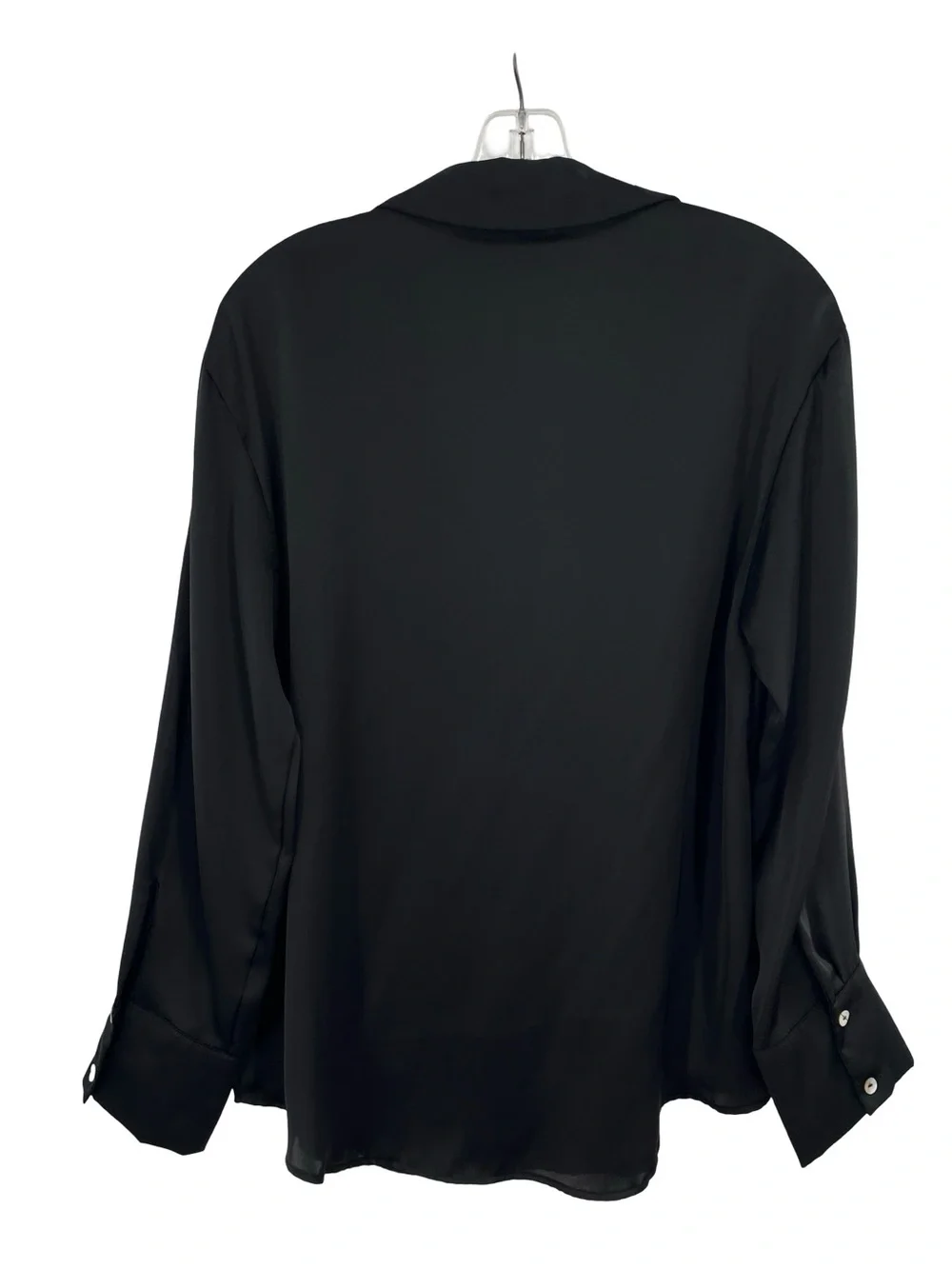 Zara Black Satin Button Down V Neck Blouse Size Medium - Picture 5 of 9